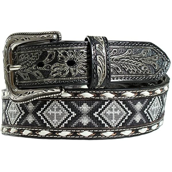 Nocona Belt Co. Men's Tapered Beaded Cross Buck Lace Belt, Black